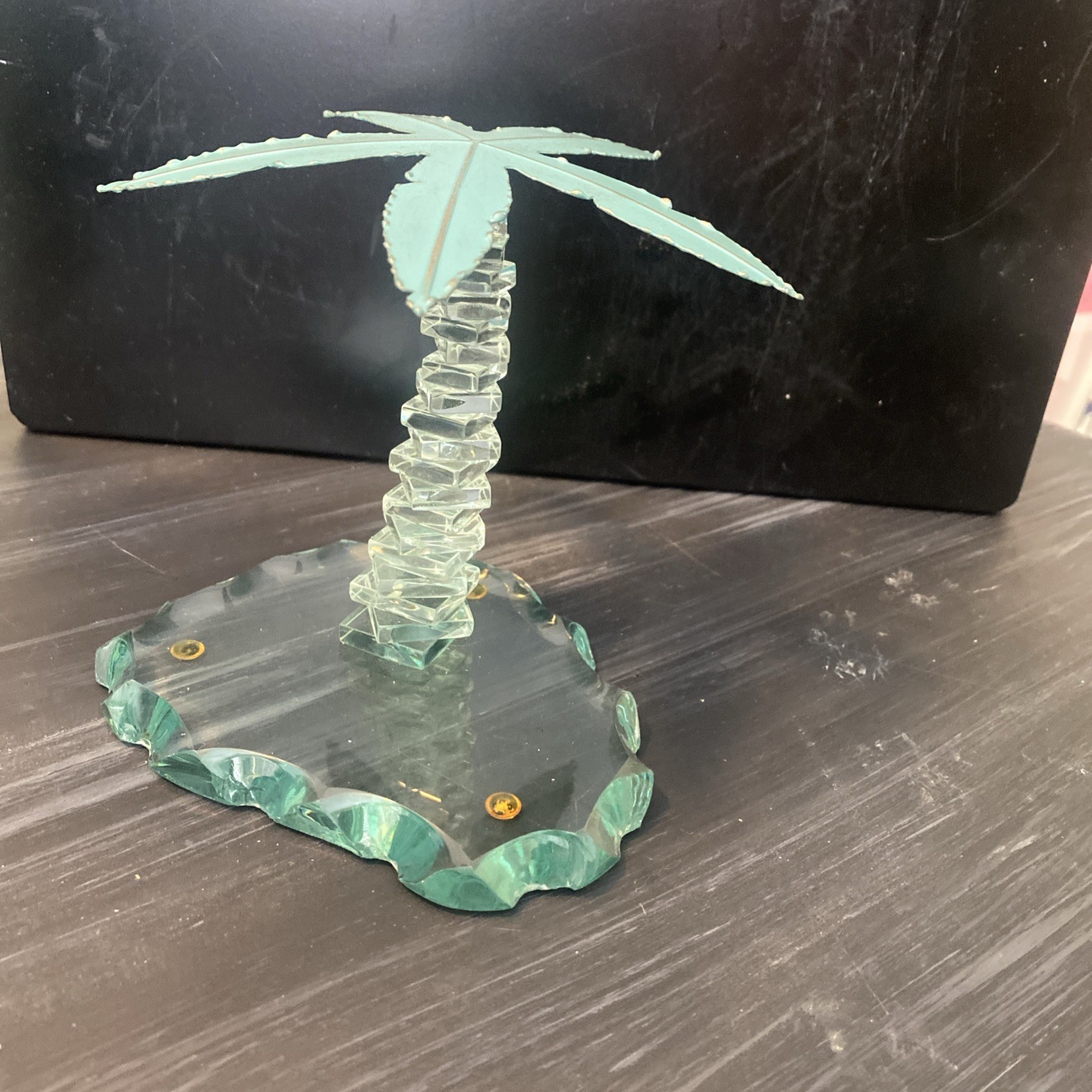 Island Palm Trees Glass/Metal Sculpture Cubism Cake Topper/Decor