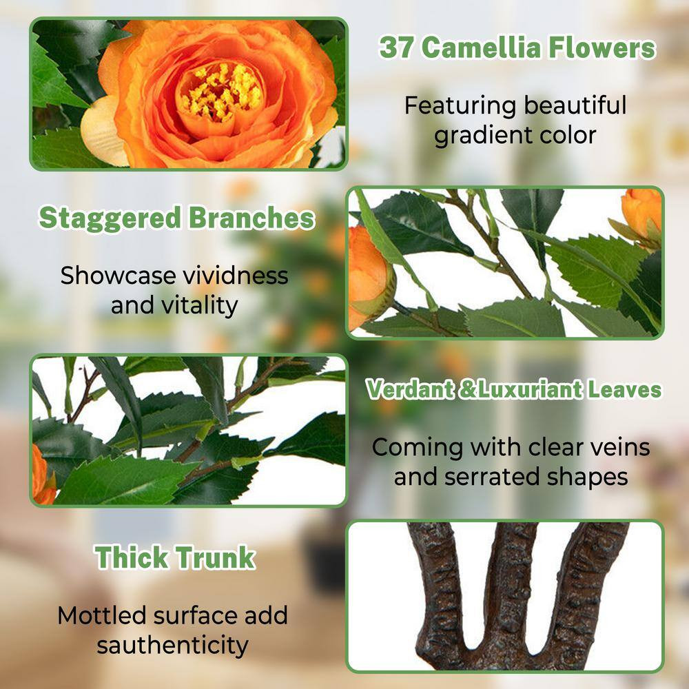 40 In. Green and Yellow Indoor Outdoor Decorative Artificial Camellia Tree in Po