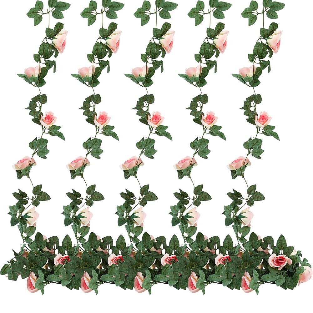 5Pcs 40Ft Artificial Rose Vine, Fake Flowers Garland Fake Roses Garland Hangi…