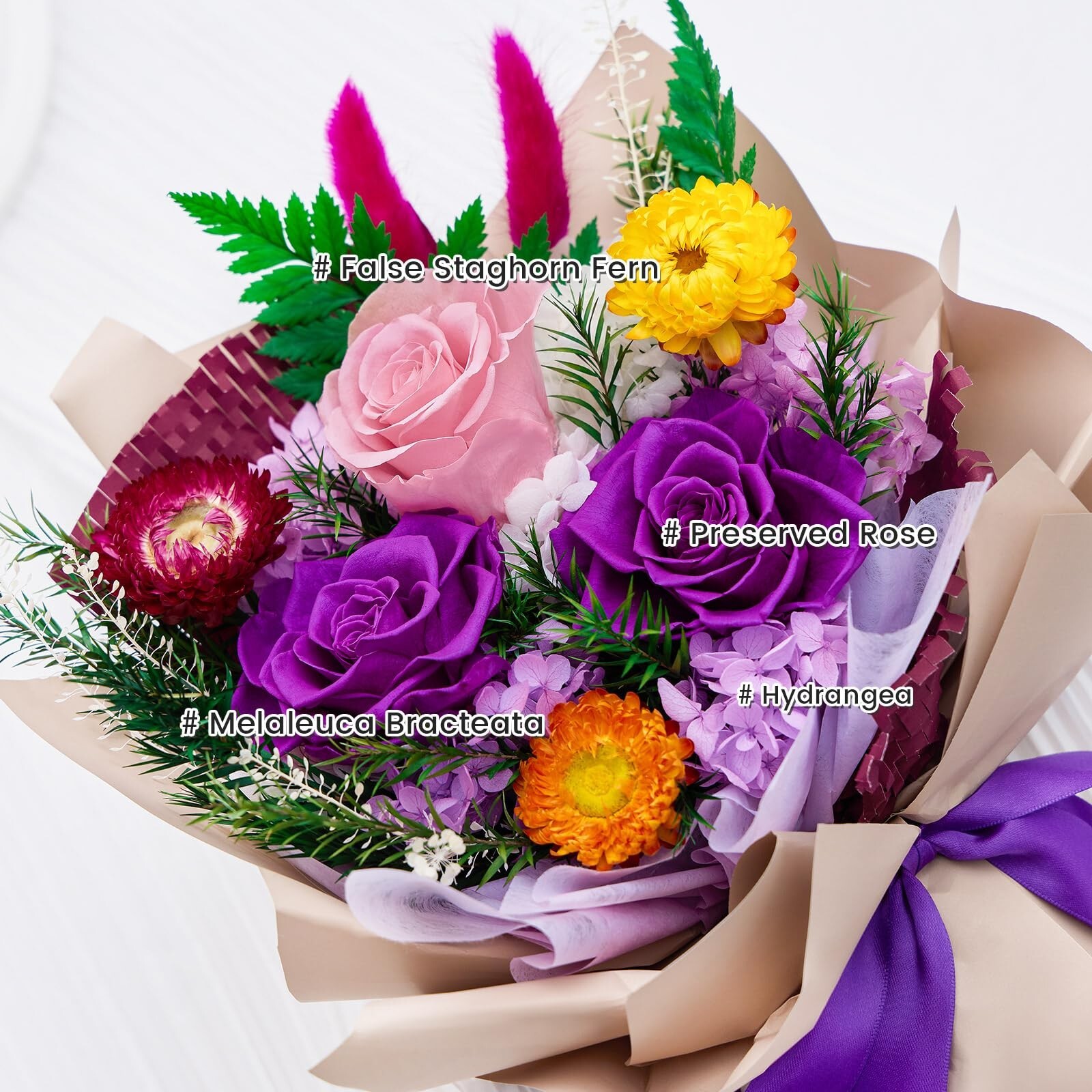 Preserved Flowers Bouquets, Forever Roses Bouquets Purple Flowers Gifts for M…