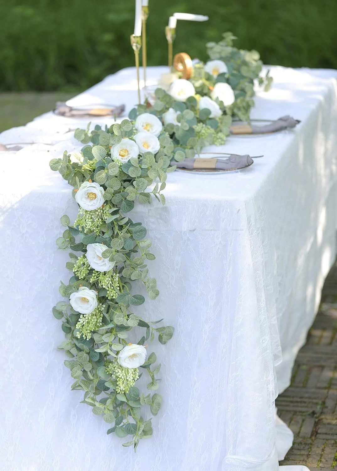 guirnaldas eucalipto artificial con rosas hojas verdes decoracion boda fiesta