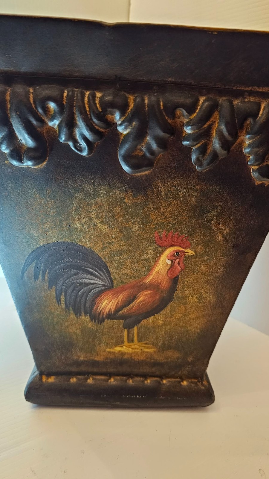 Metal cachepot square pot cover with Rooster Design 12″