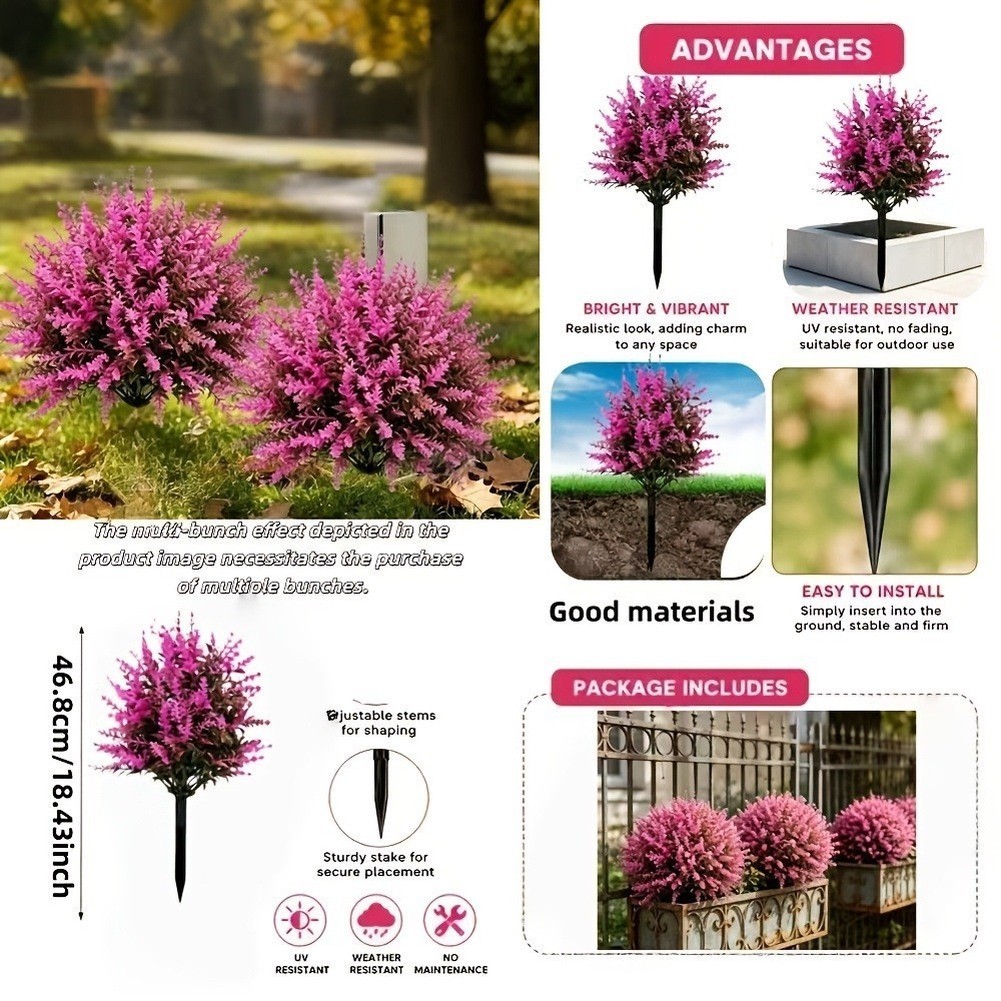 Fuchsia Artificial Lavender 46.8cm with Pointed Stake for Easy Insertion