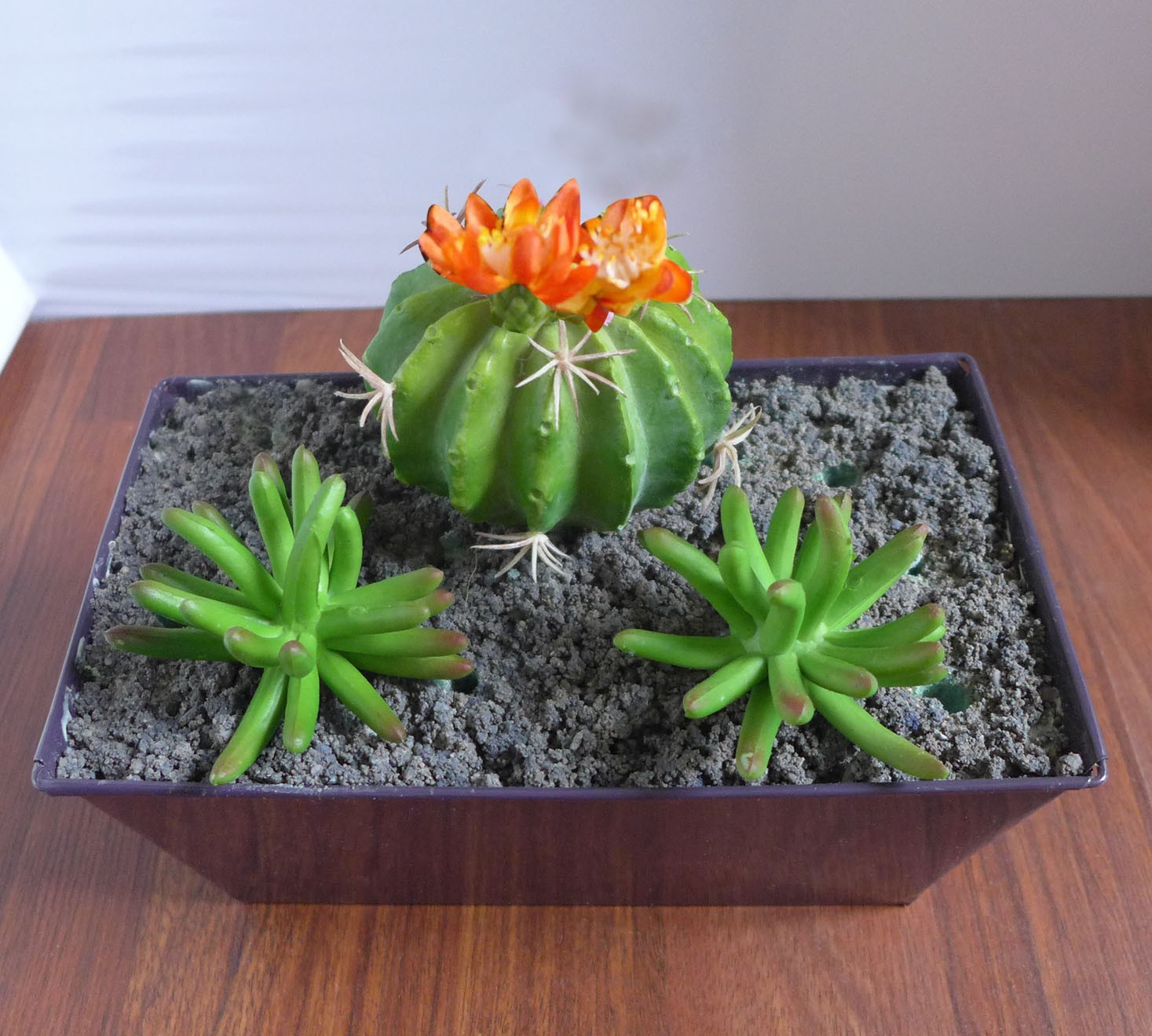 3 Pcs Artificial Plants Pink Blooming Cactus Ball Mini Succulents Grass