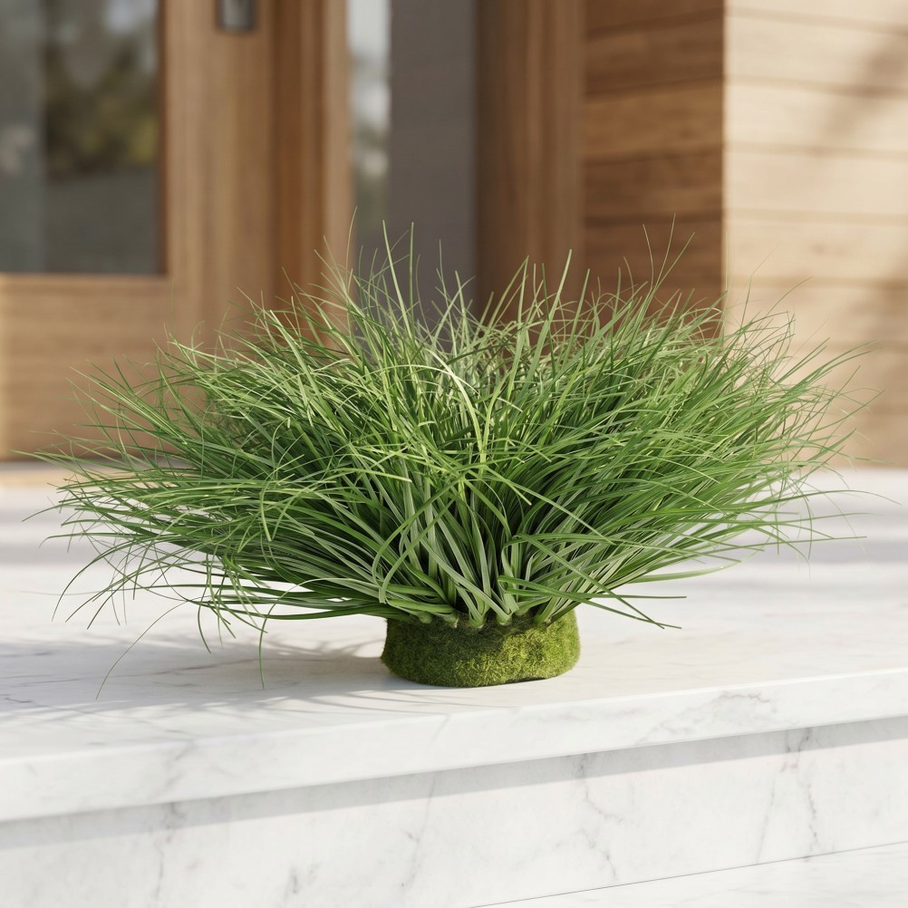 Artificial Grass: 12 Inch Faux Onion Grass Shrub Arrangement for Indoor Living