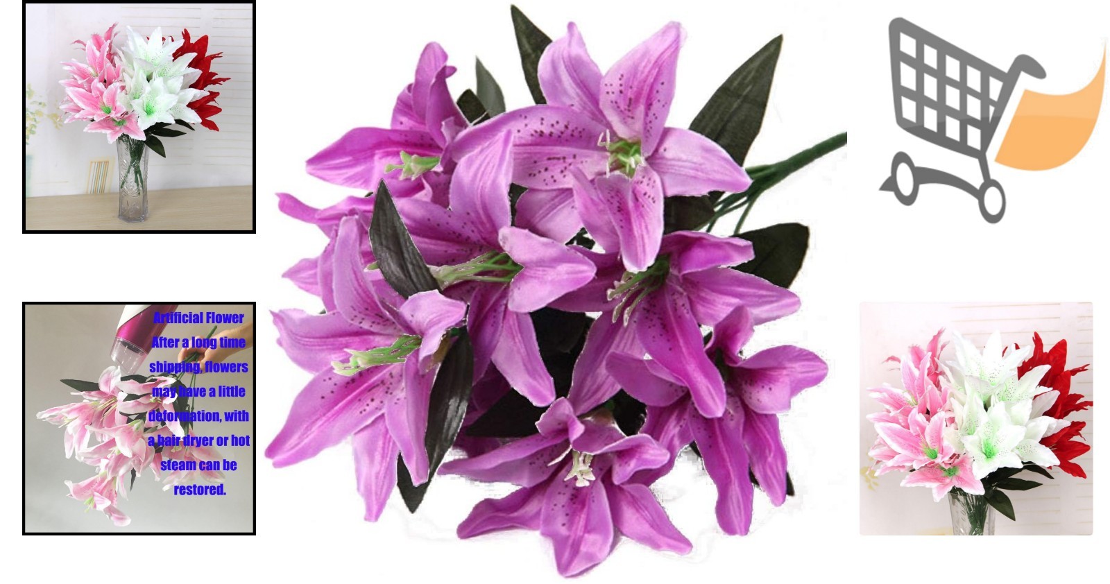 Artificial Lily Flowers 10 Heads Silk Bloom Decor Wedding Party Home Garden
