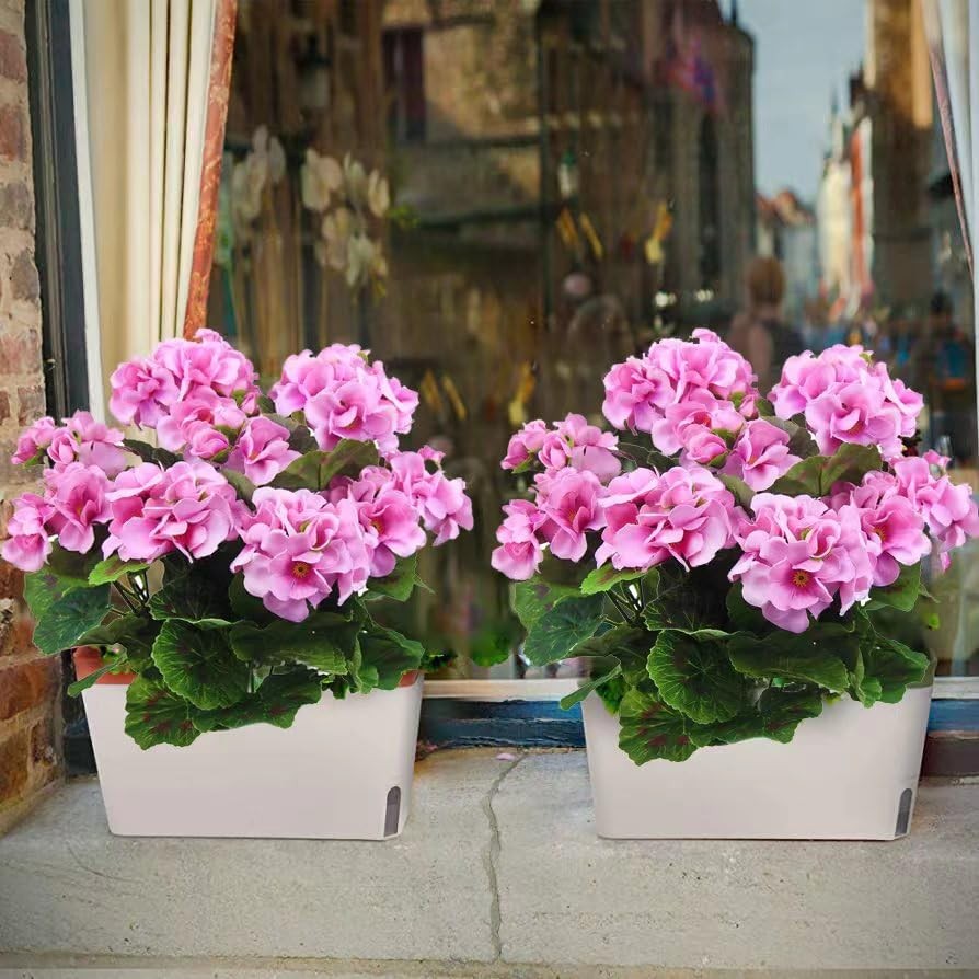 2 Pcs Purple Pink Geranium Artificial Flowers Geranium Bush Faux Geraniums