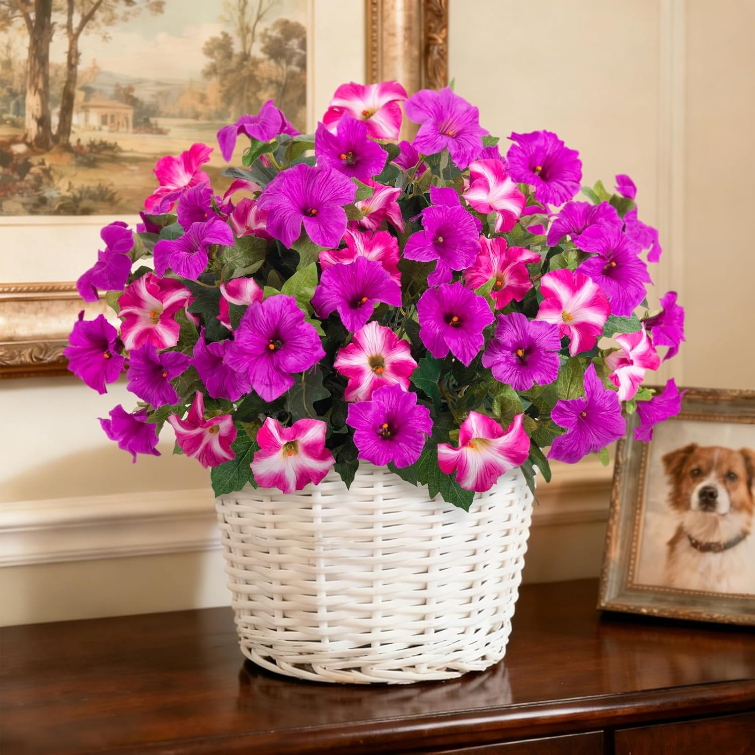 6 Pcs Artificial Petunia Flowers for Outdoor, Fake Spring Petunias Faux Silk Flo