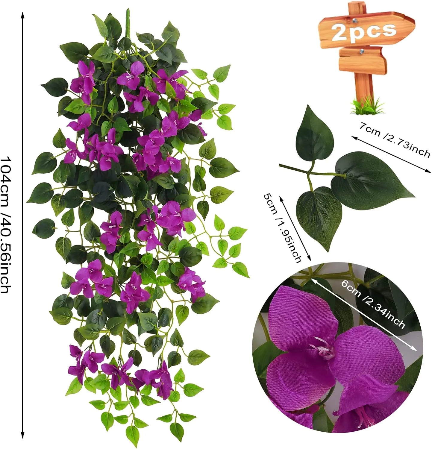 Artificial Hanging Flowers Bougainvillea, UV Resistant Faux Silk Flower Fabric V