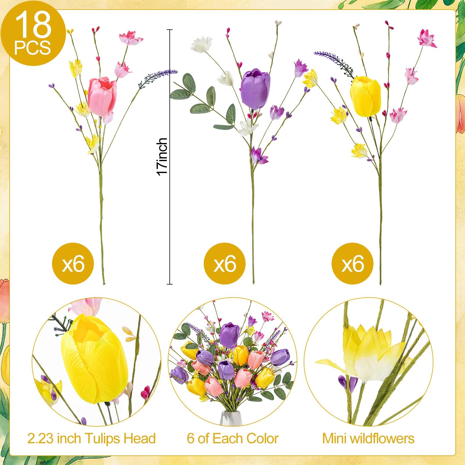 Artificial Spring Flowers 18 Bundles Artificial Pastel Faux Tulips Spring Fak…