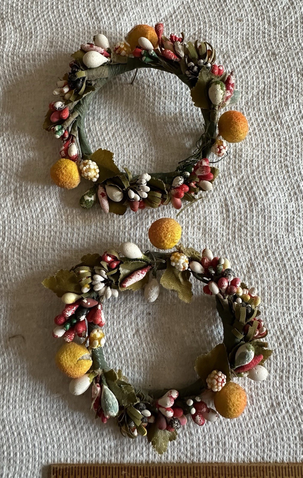 Pair Mini Small Vintage 4” Wreaths Wall Decor Artificial Fruit Berries Flowers