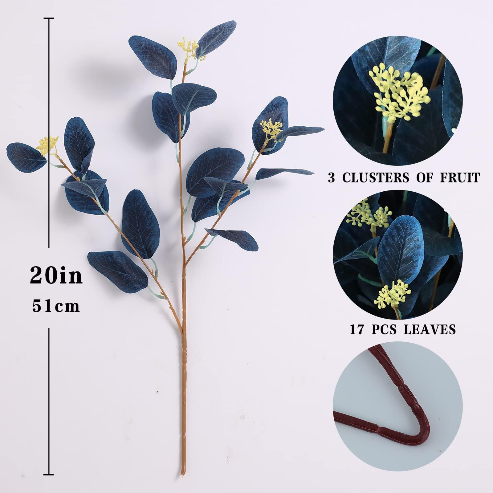 12Pcs Artificial Eucalyptus Stems, 20″ Faux Silk Leaves with Beige Berries Na…