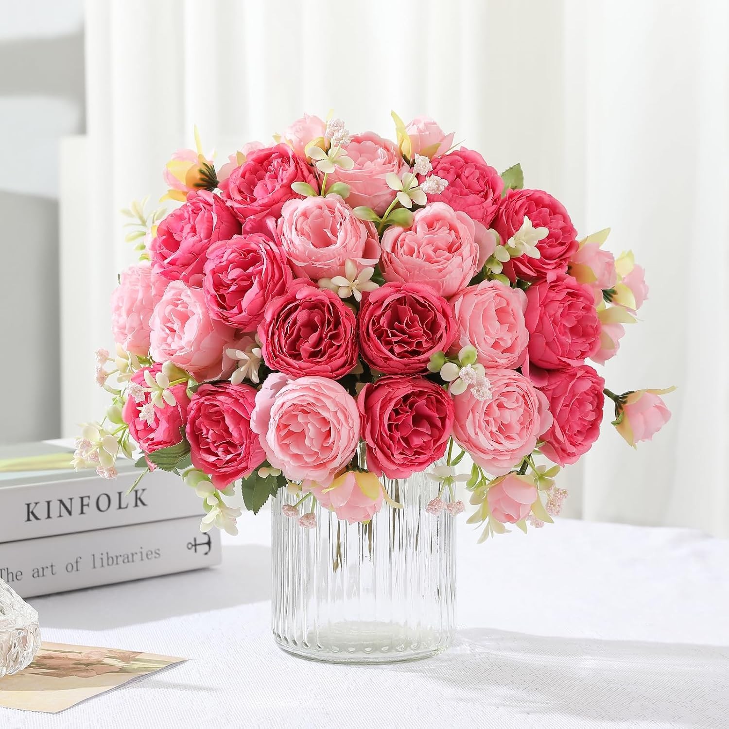 2 Packs Peonies Artificial Flowers Mixed Pink Silk Vintage Faux Floral for Vase