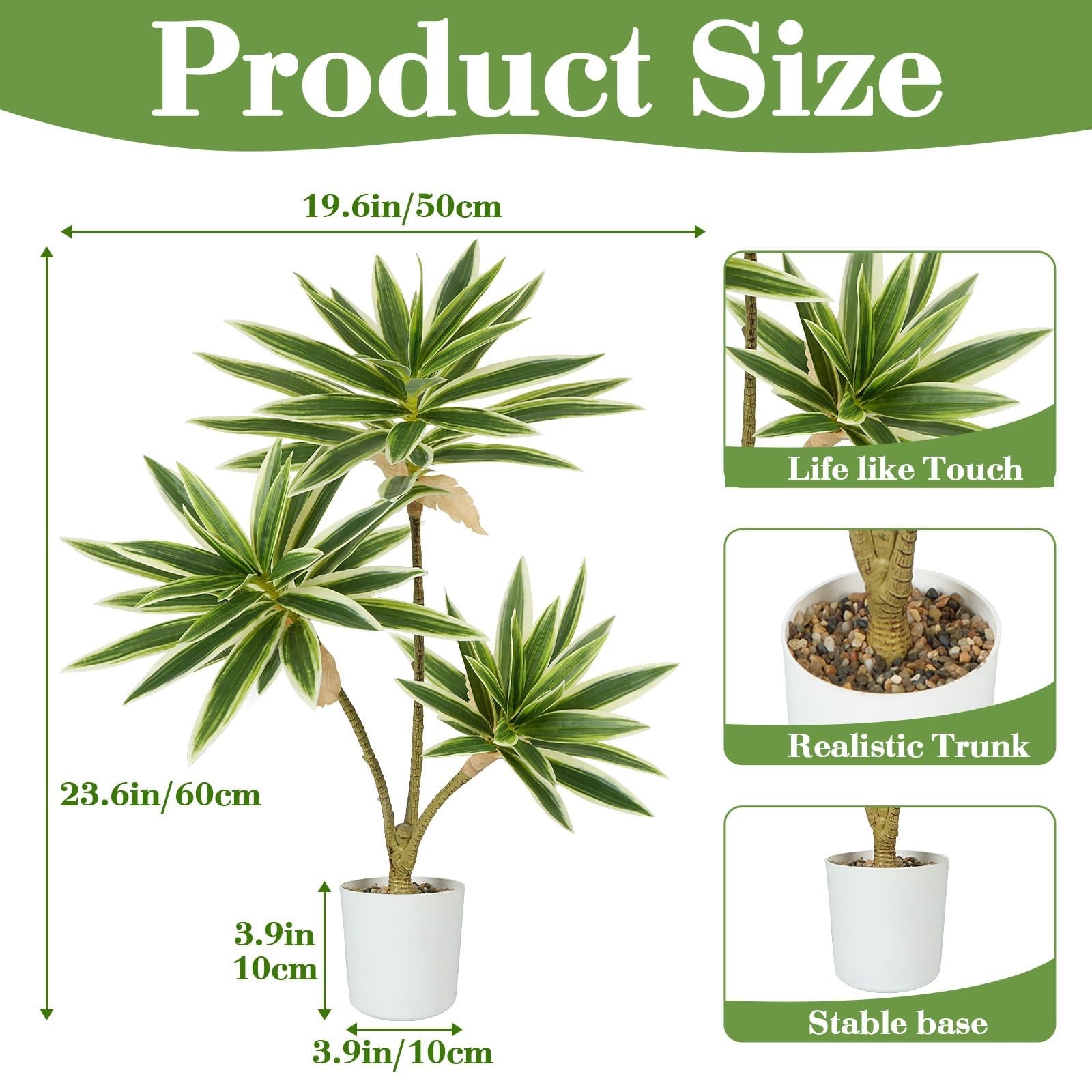 23.6 Inch Large Artificial Agave Plant Fake Potted Snake Plant 3 Heads