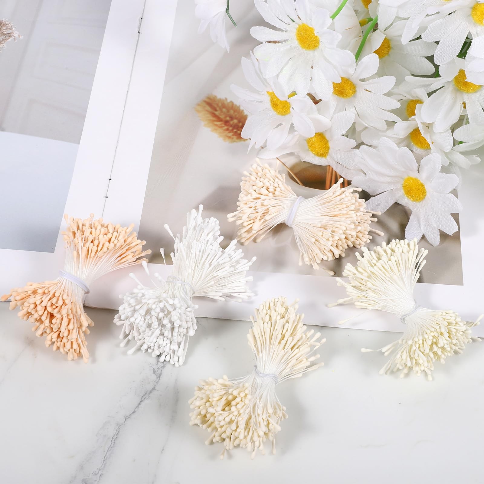 Stamens for Flower Making, 2000 Pcs 2mm Matte Pearl Double Heads Flower Stame…