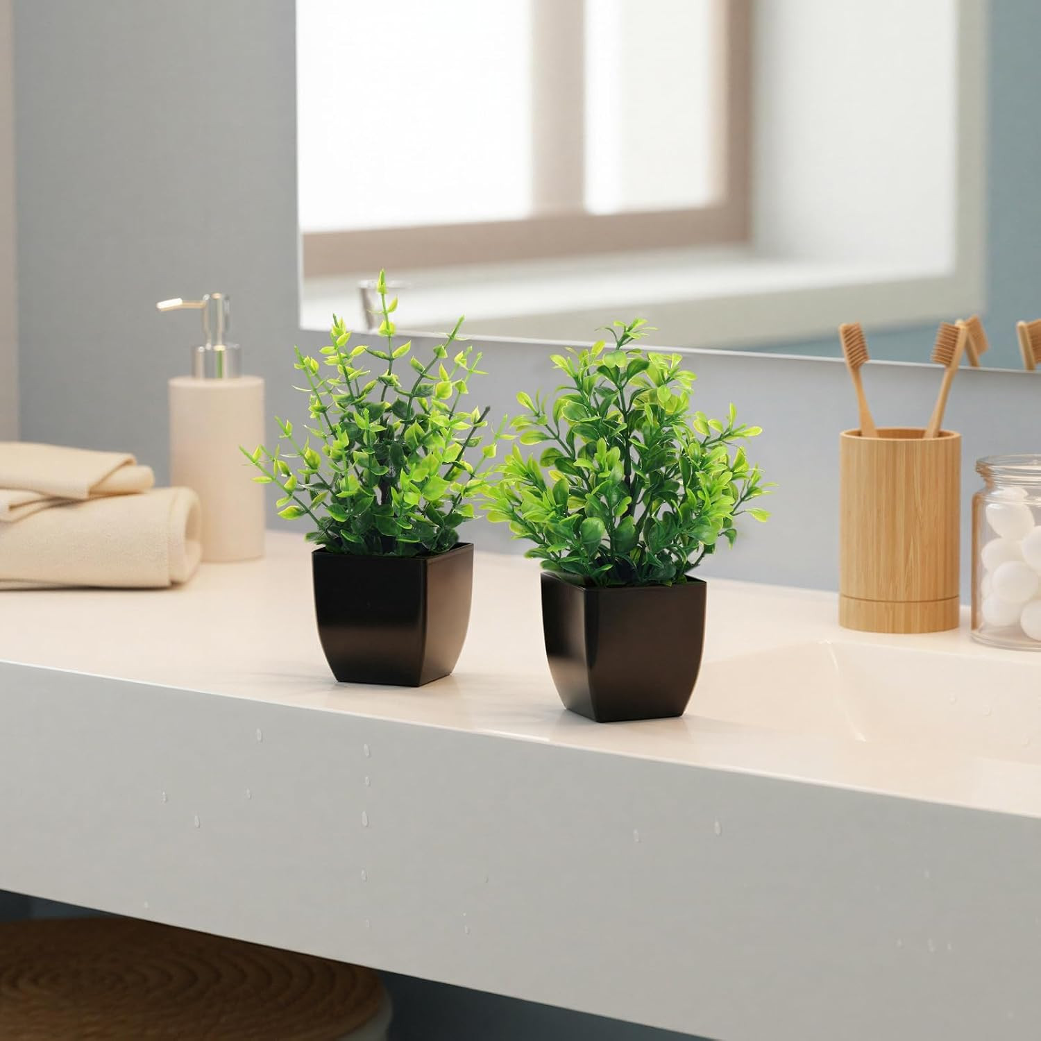 Fake Plants 4 Packs Small Artificial Greenery Plants Mini Black Bathroom Accesso