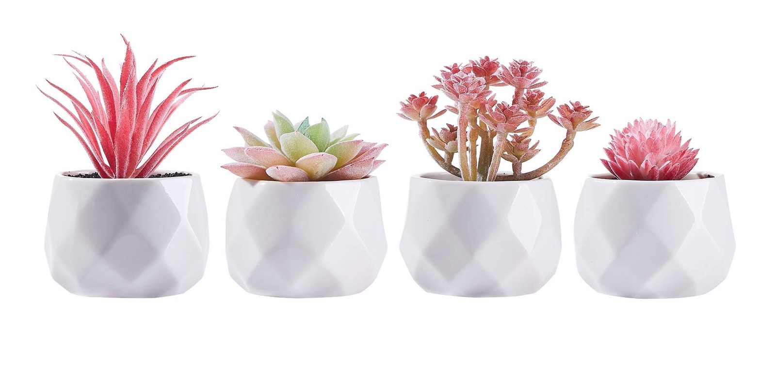 Fake Succulent Plant Set Artificial Desk Plants in Mini Pink Ceramic Pots