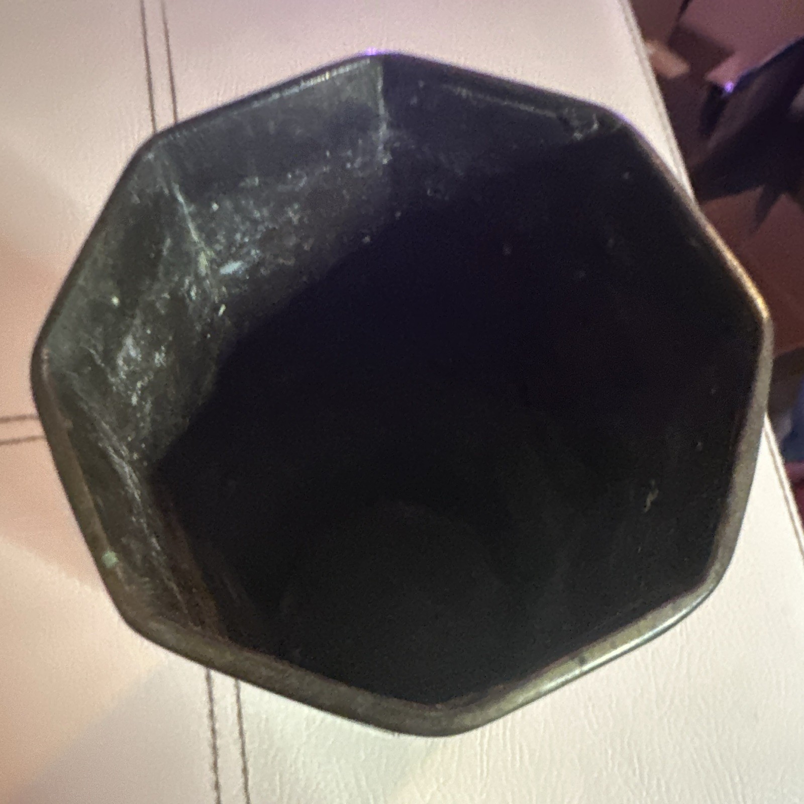 Vintage Hexagonal Embossed Floral Metal Vase Kinco Brassware
