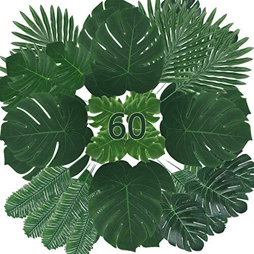 60Pcs Artificial Palm Leaves Plants Faux Palm Fronds Tropical Large Set Palm Le