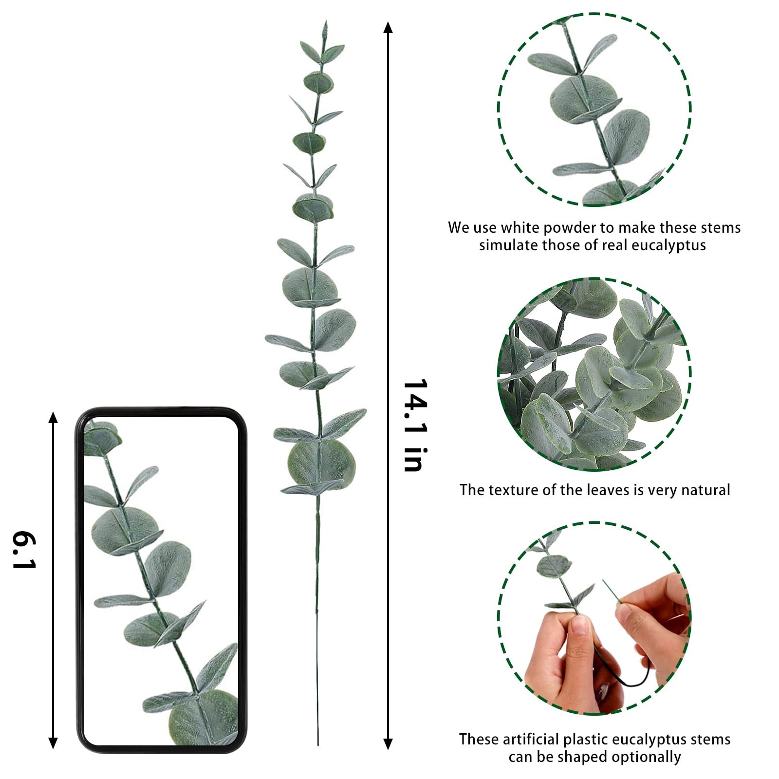 24pcs Eucalyptus Stems Artificial Eucalyptus Leaves Fake Greenery Branches Fa…