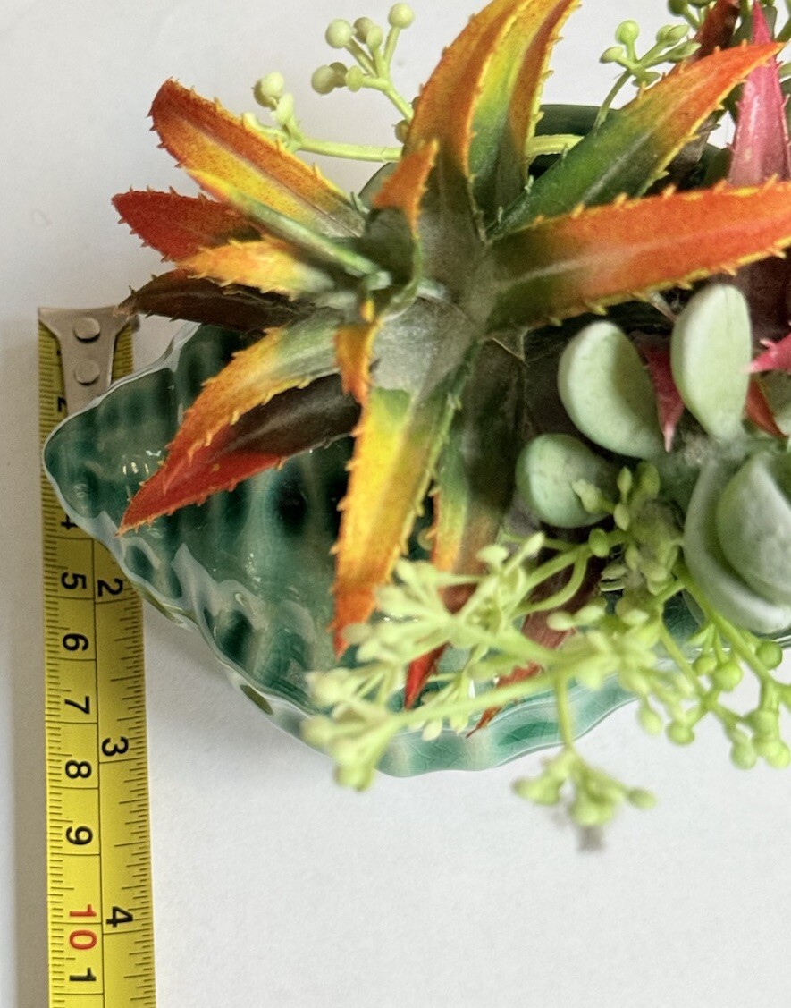 Fake Assorted Plants Faux Succulents in VTG Seashell Hanging Pot Realistic Plant