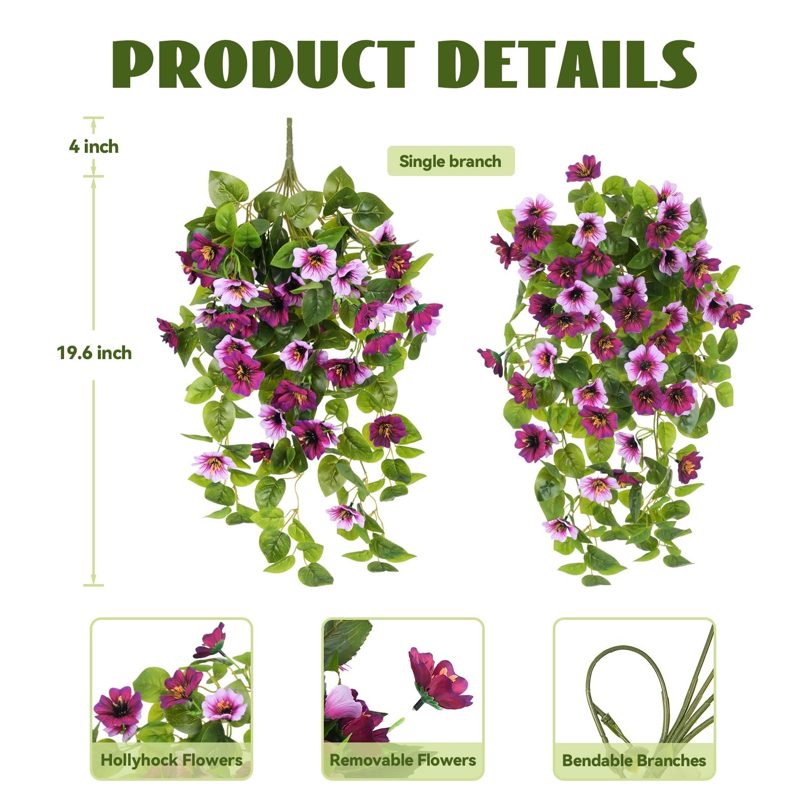 Fake Artificial Flowers Hanging for Outdoors Decor, 2 Bundles UV Resistant Fa…