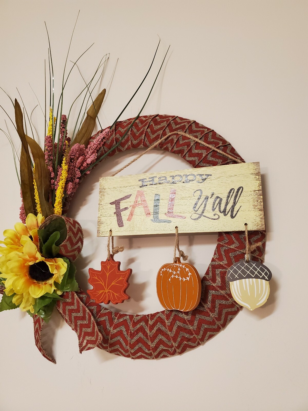 HAPPY FALL Y’ALL wreath Sunfrowers heather burlap WREATH autumn Decor Front Door