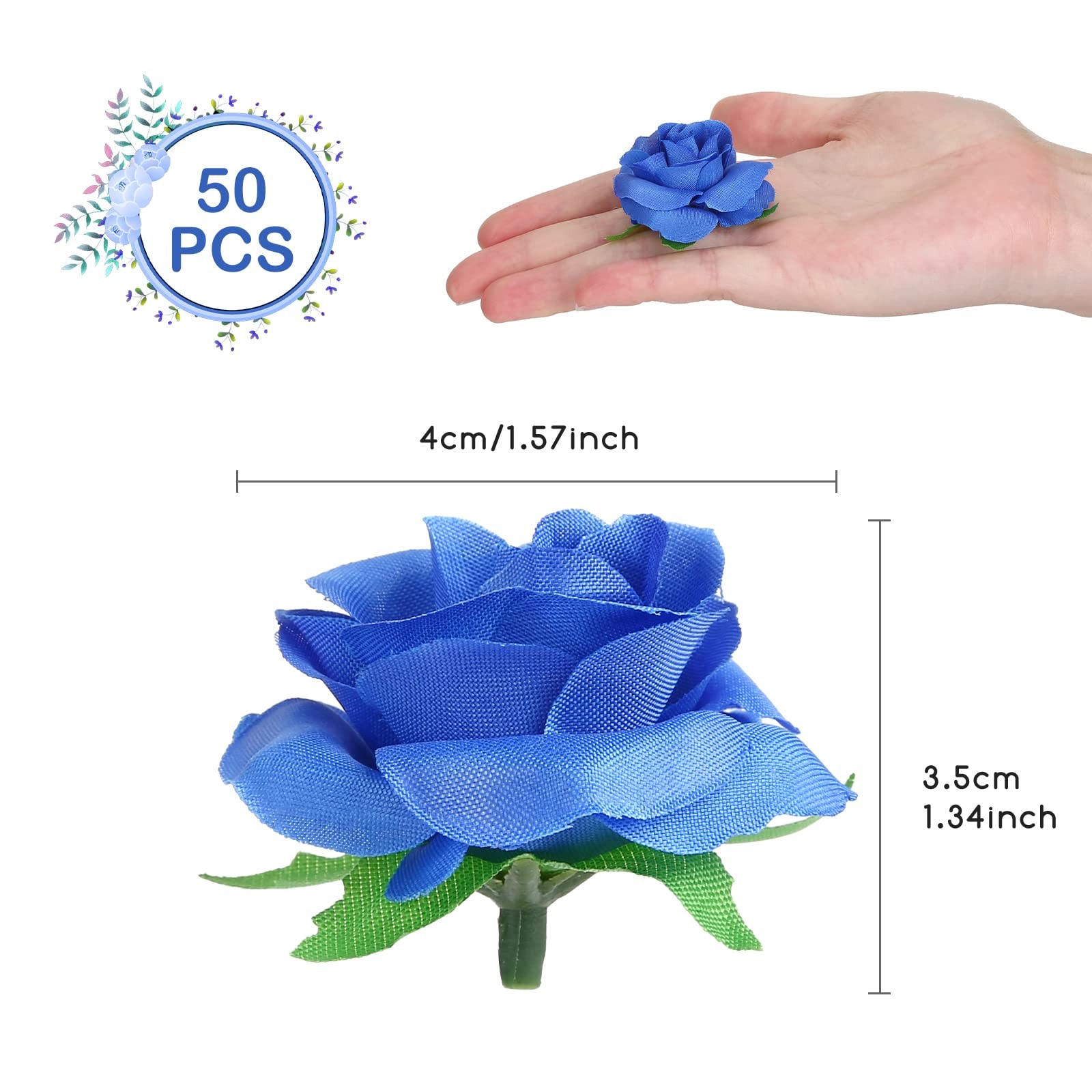 50pcs Royal Blue Roses Artificial Flowers Bulk, 1.6″ Small Silk Fake Roses Flowe