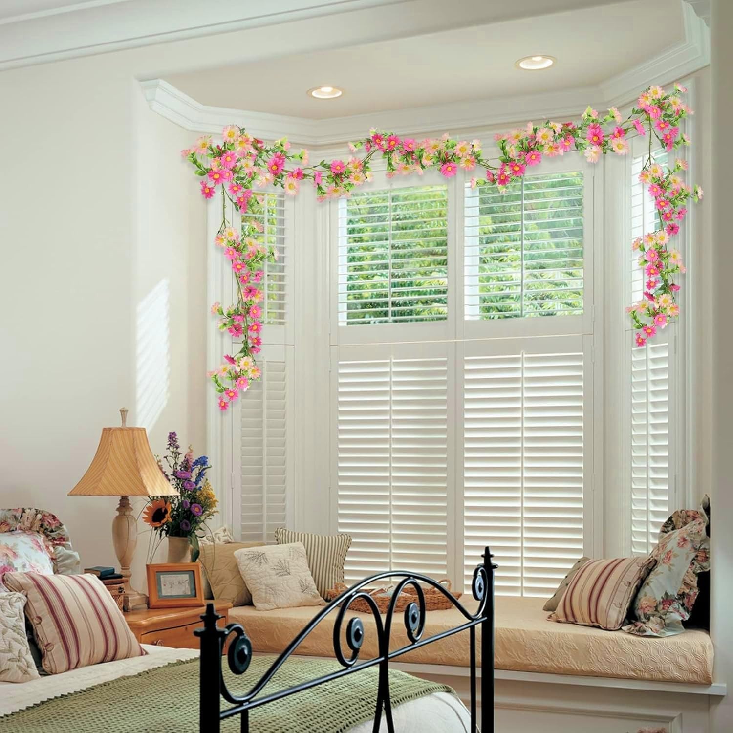 6.5ft Silk Flower Garland Pink Wildflower & Artificial Daisy Vine with 88 Blo…