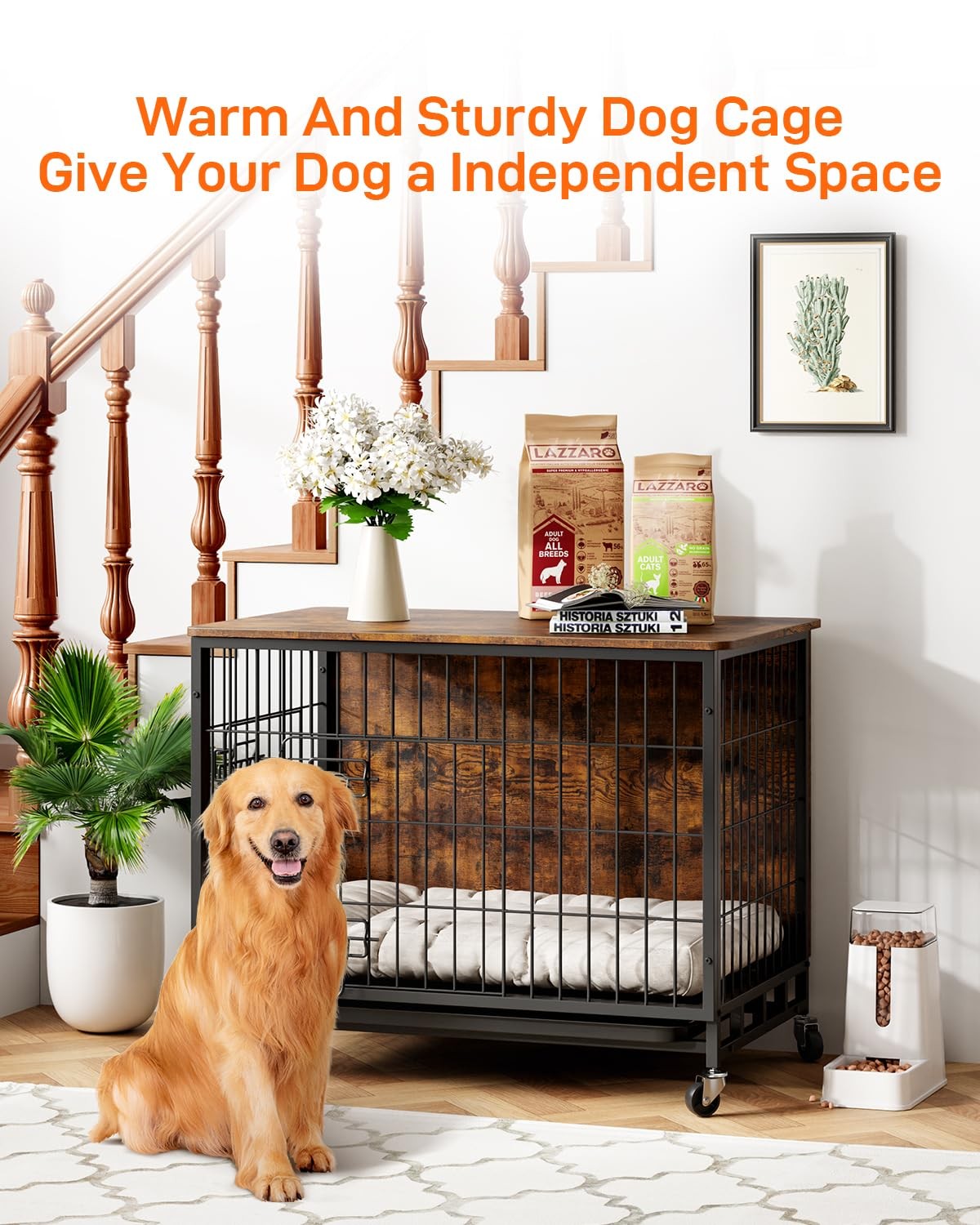 Furniture Style Dog Crate With Removable Tray 38.6″L x 25.6″W x 26.8″H, Brown