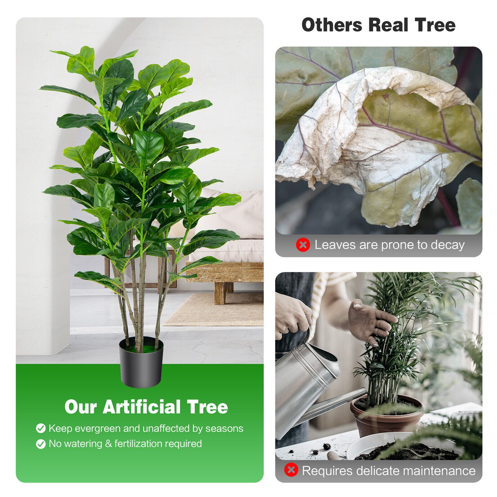 51″Artificial Tree 2-Pack Artificial Fiddle Leaf Fig Tree for Indoor Outdoor