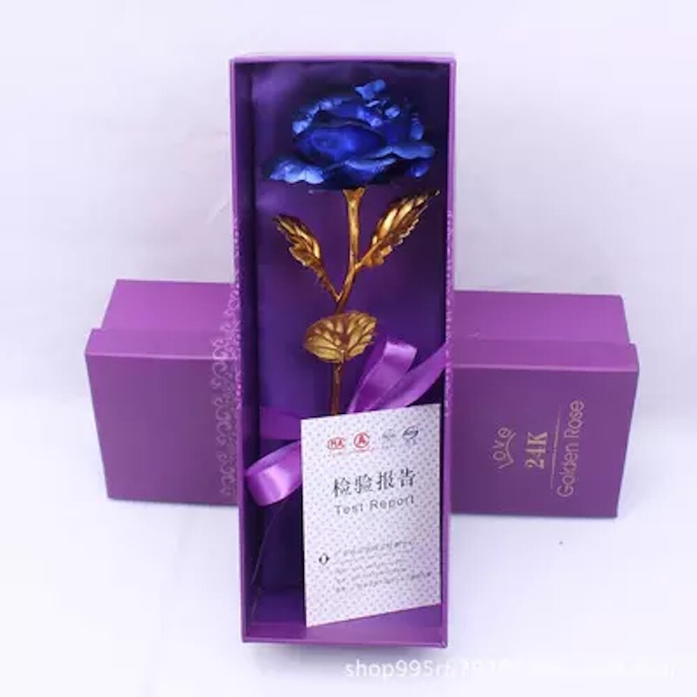 24k Gold Foil Collectible Rose Flower Unique Gift (Blue)