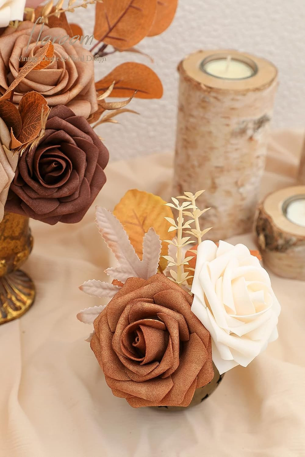 Artificial Flowers 25Pcs Real Looking Earth Tones Ombre Colors Foam Fake Roses w