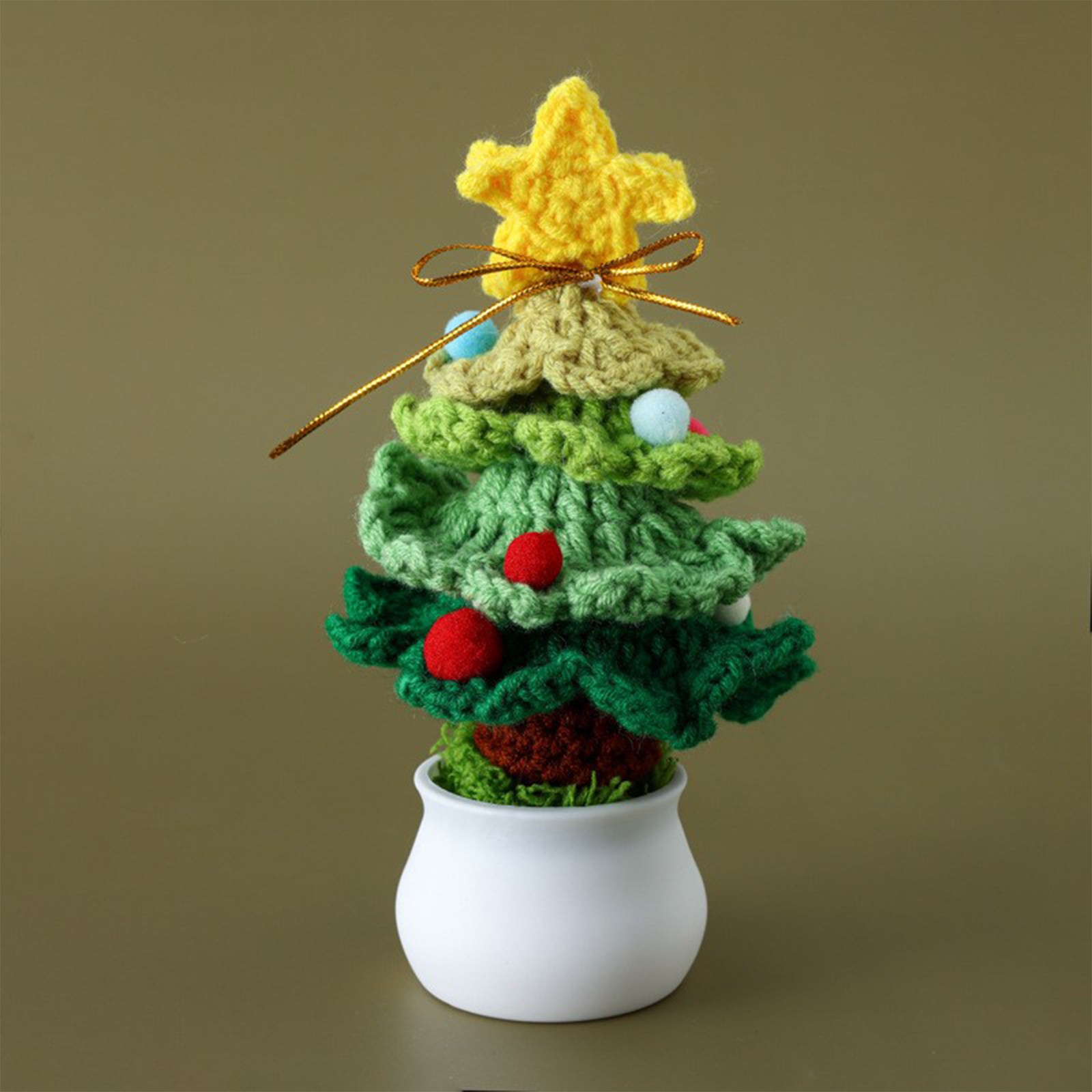↑Knitted Mini Xmas Tree Simulation Crochet Xmas Tree Bonsai Ornament For Mall