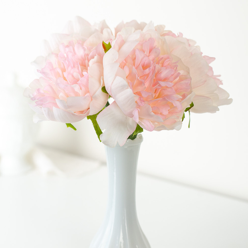 Set of 2 Artificial Cream Pink Peony 9″ Floral Bundles