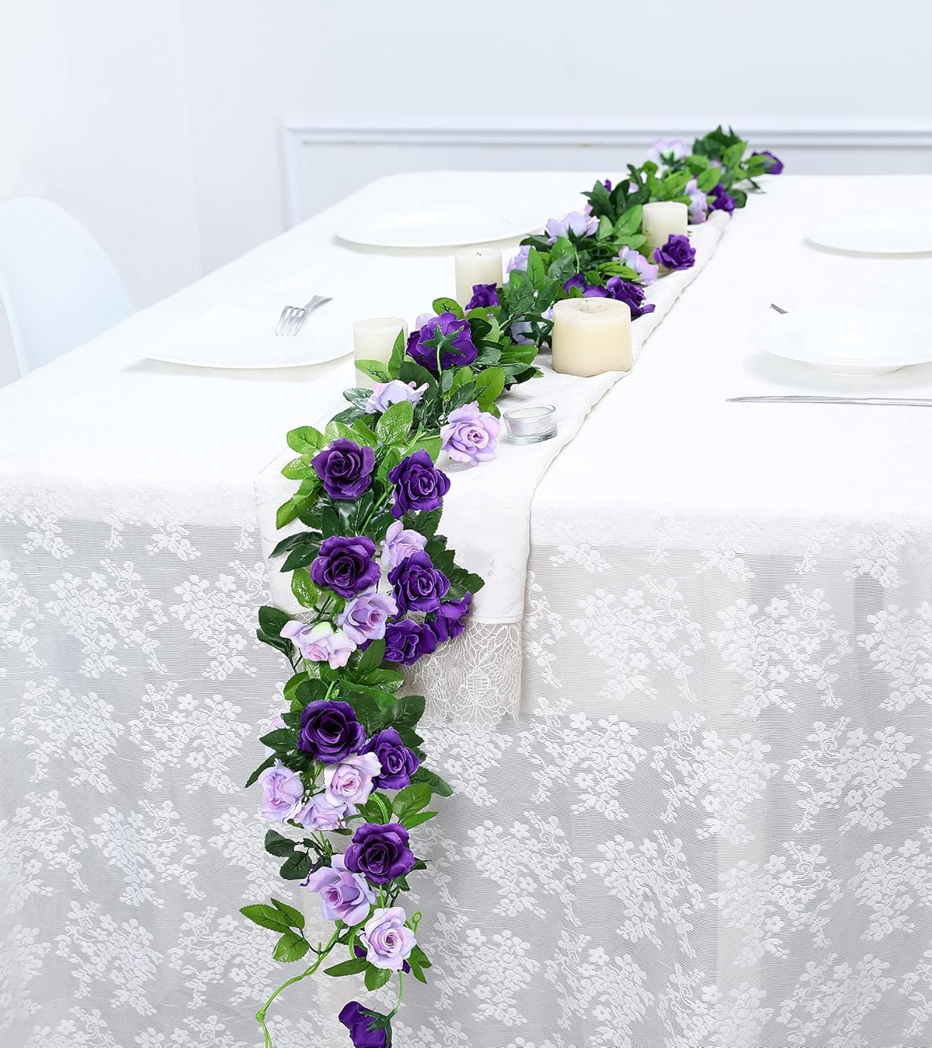 2 Pack Artificial Flower Garlands 15.8FT Fake Rose Vines Silk Flowers Hanging Ro