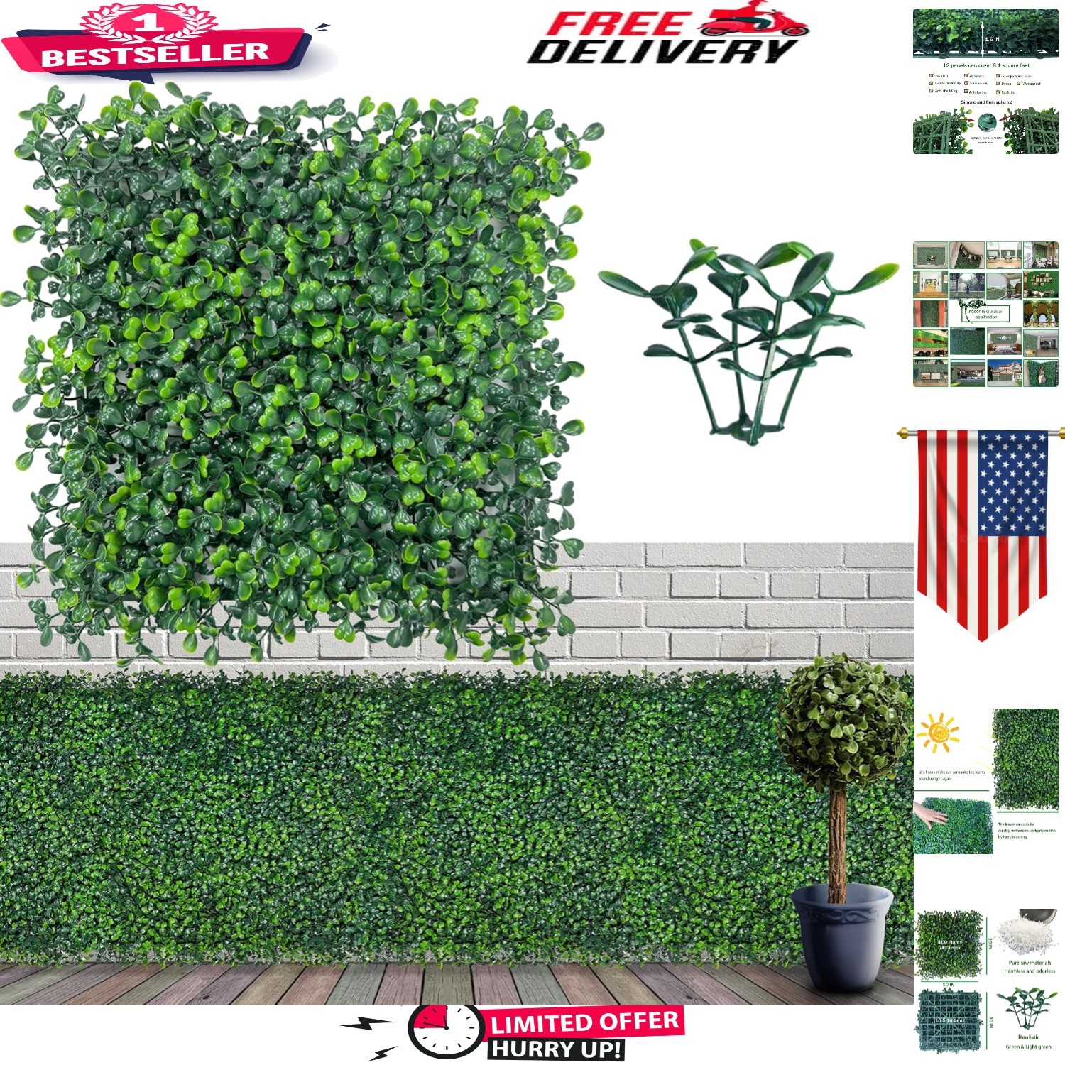 10″x10″ Faux Greenery Wall Panels – 12 UV-Resistant Panels for Indoor/Outdoor