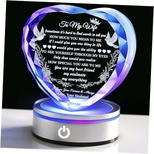 Gifts for Wife with LED Base, Romantic Crystal Keepsakes To My Wife #1 + Light