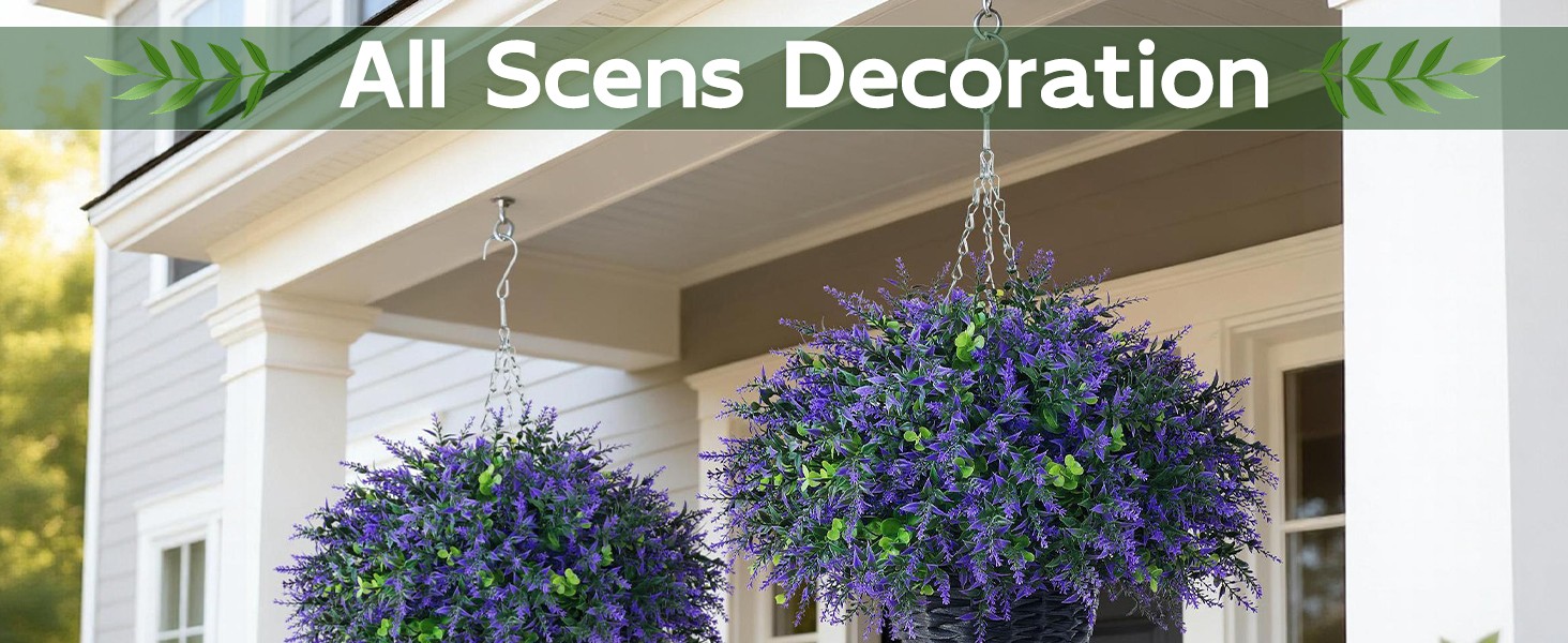Artificial Eucalyptus & Lavender Hanging Basket (2 Pieces) – Realistic Fake