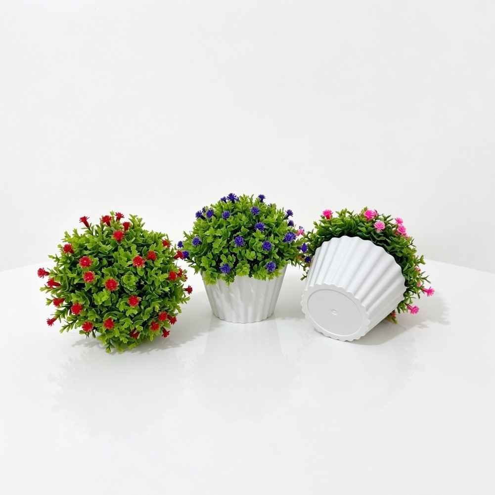 Artificial Mimosa Gypsophila Half Bonsai in Pot for Living Room Bedroom Decor