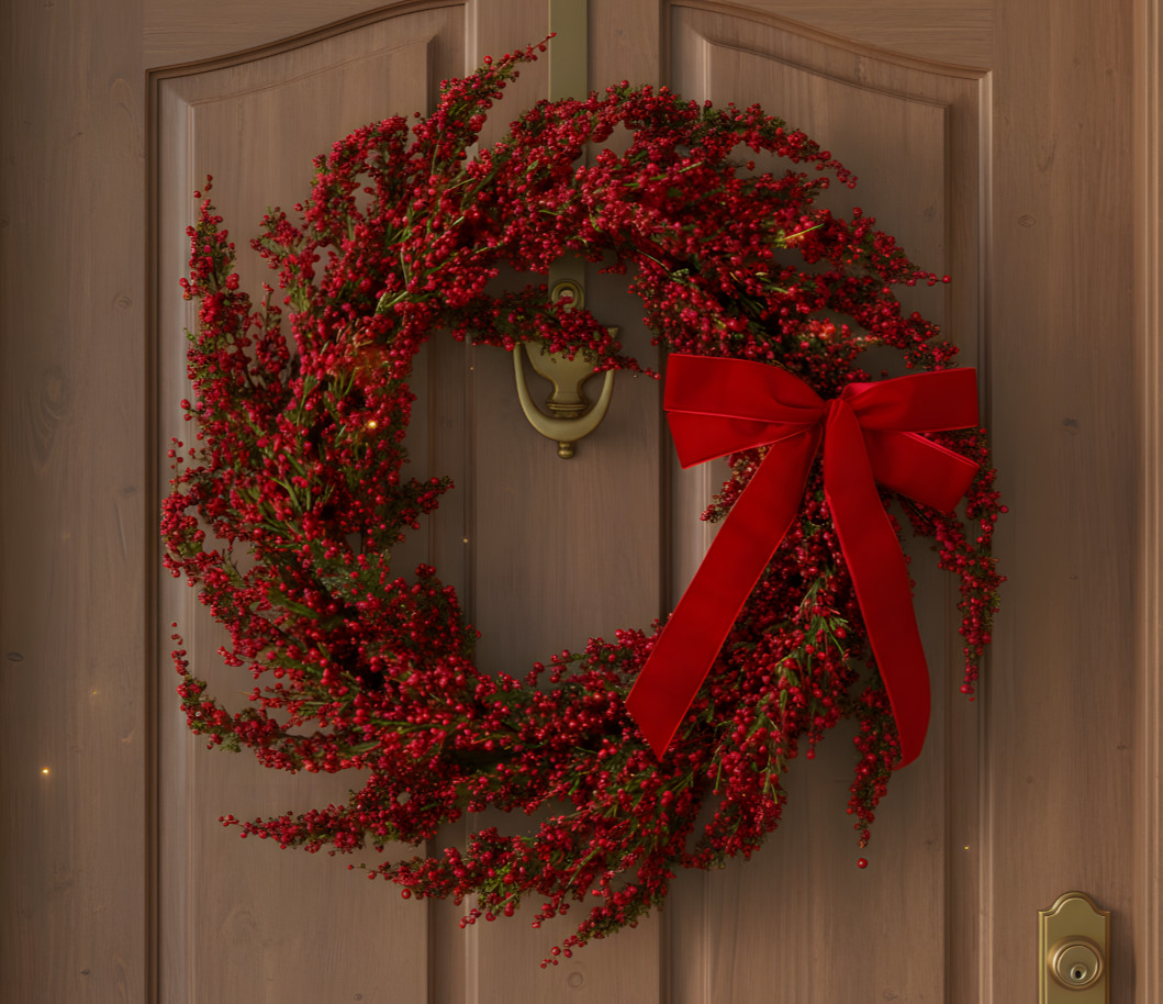 Red Berry Christmas Wreath: Handmade Holiday Door Decor