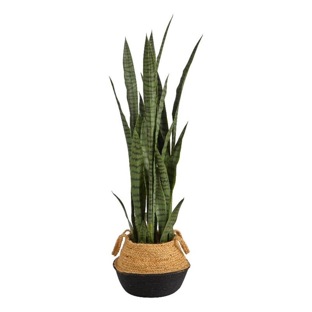Nearly Natural 46″ Sansevieria Plant in Cotton & Jute White Woven Planter