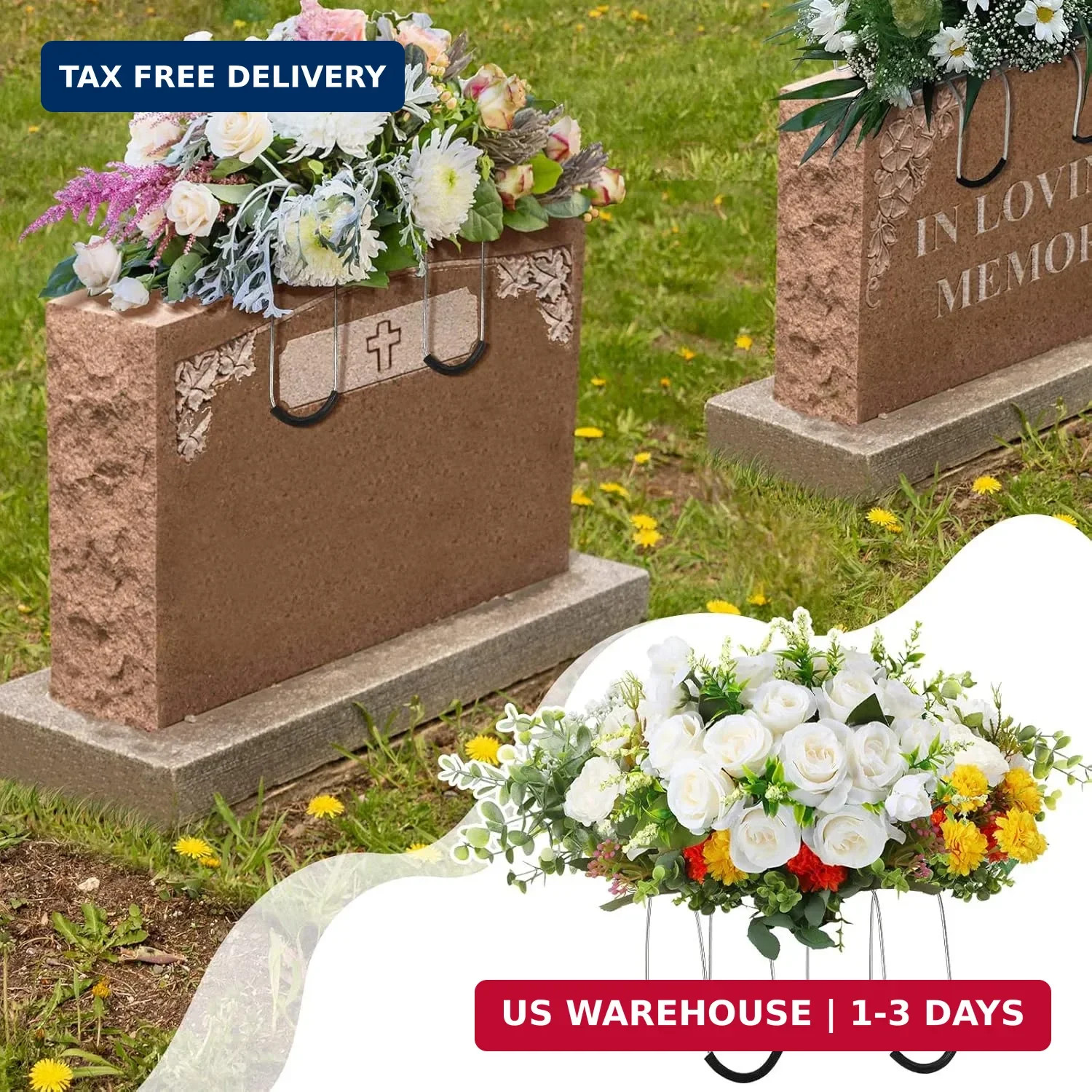 4 Pcs Headstone Flower Saddle 12 Inch Cemetery Saddle for Headstones Gravestone