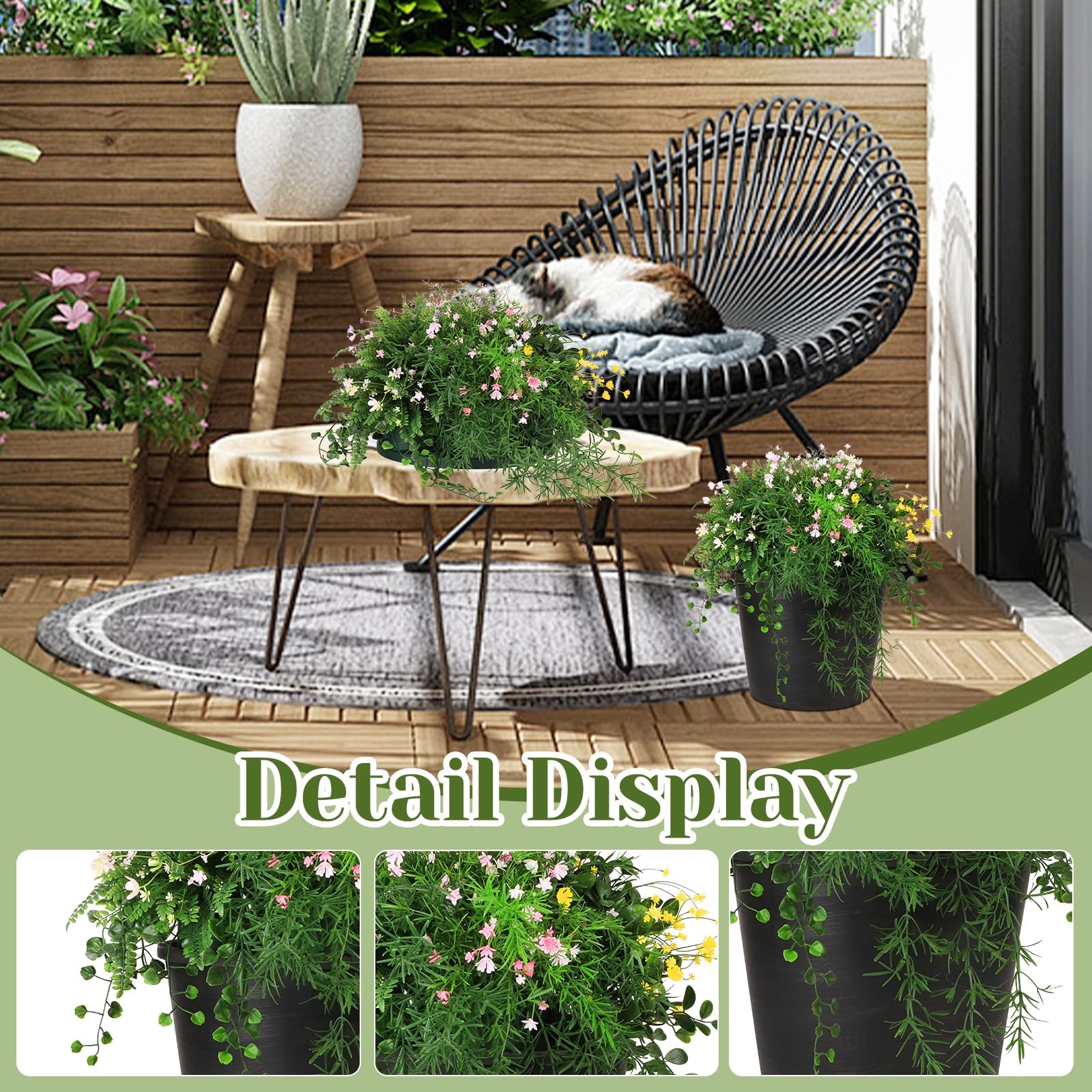 5 in 1 Artificial Plants & Flowers, Potted Fake BabyBreath Grass Plant for Home