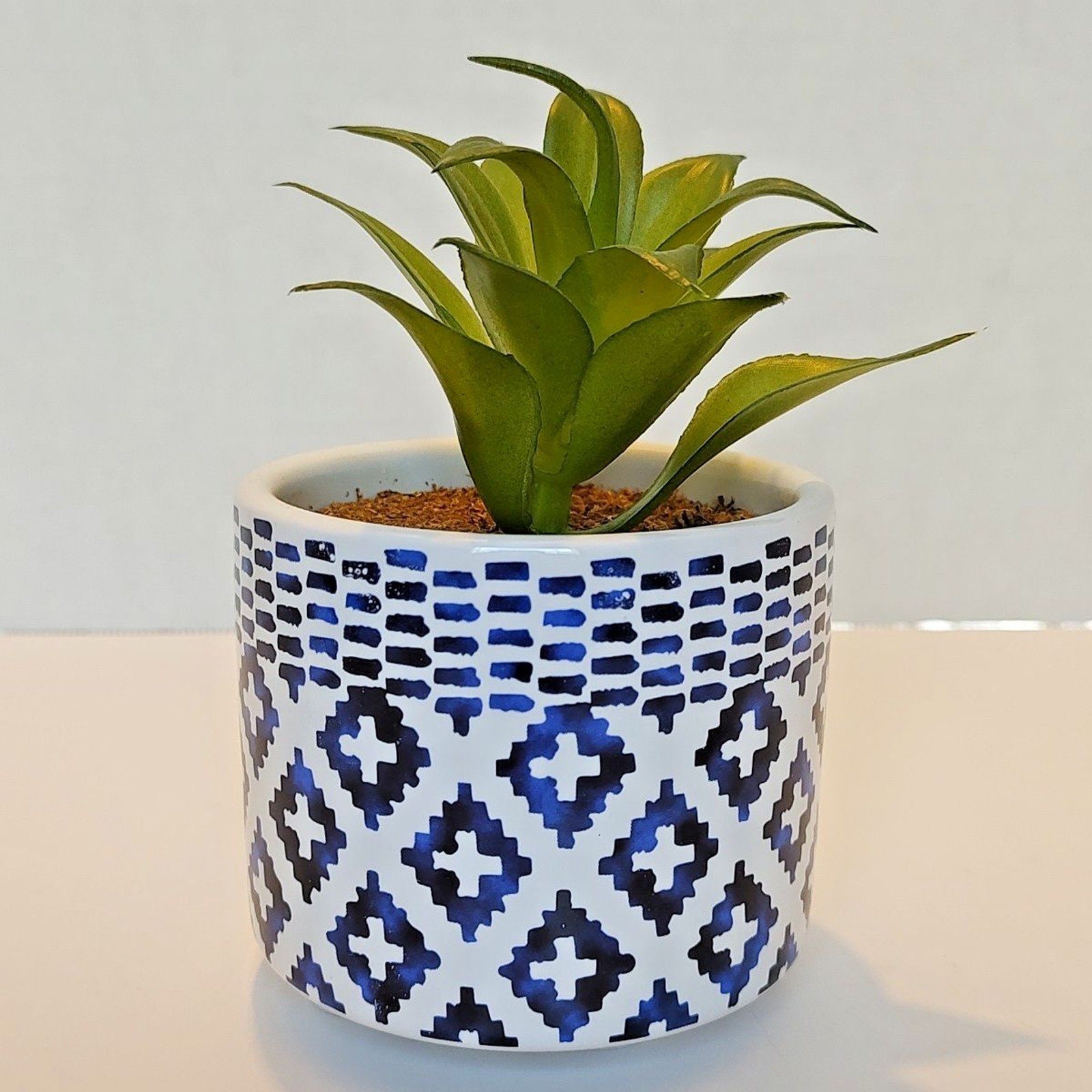 Succulent Flower Arrangement Bouquet Centerpiece Blue White Green Brown Ceramic