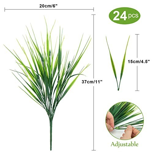 24 Bundles Artificial Plants – UV Resistant Fake Wheat Grass for Garden, Patio,