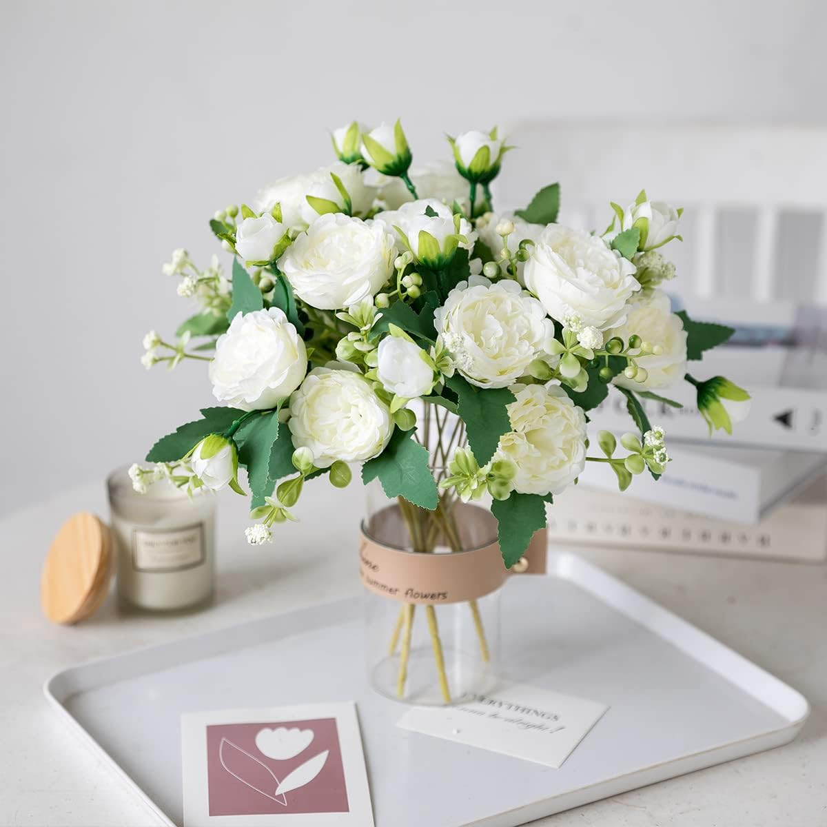 4 Bunches Peony Artificial Flowers White Flowers Silk Peonies Bouquets for Weddi