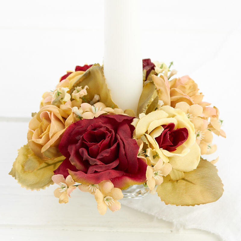 Set of 6 Artificial Rose and Gypsophila Taper 4″ Rings