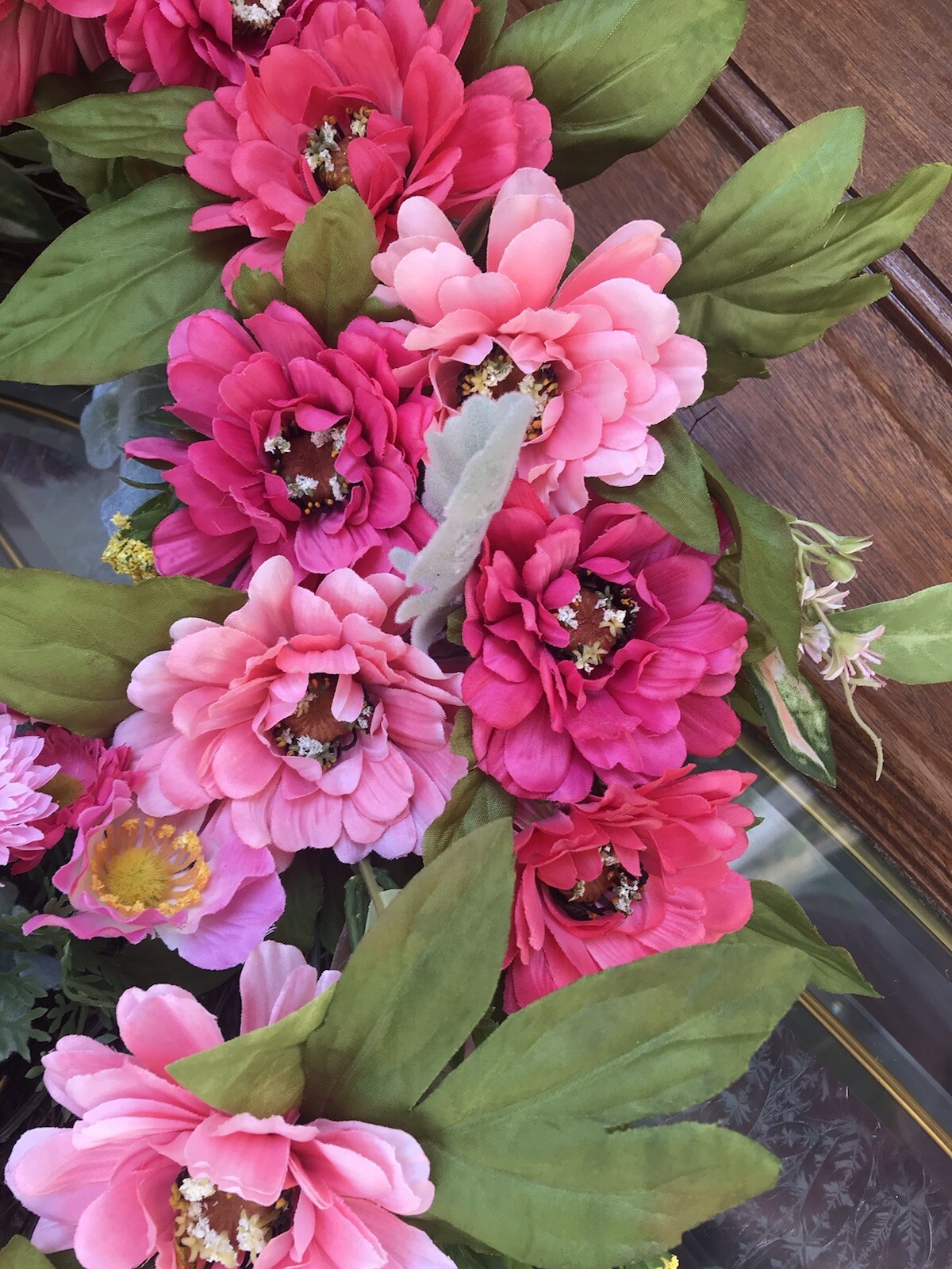 20” Pink Zinnia Wreath For Year Round Use free shipping