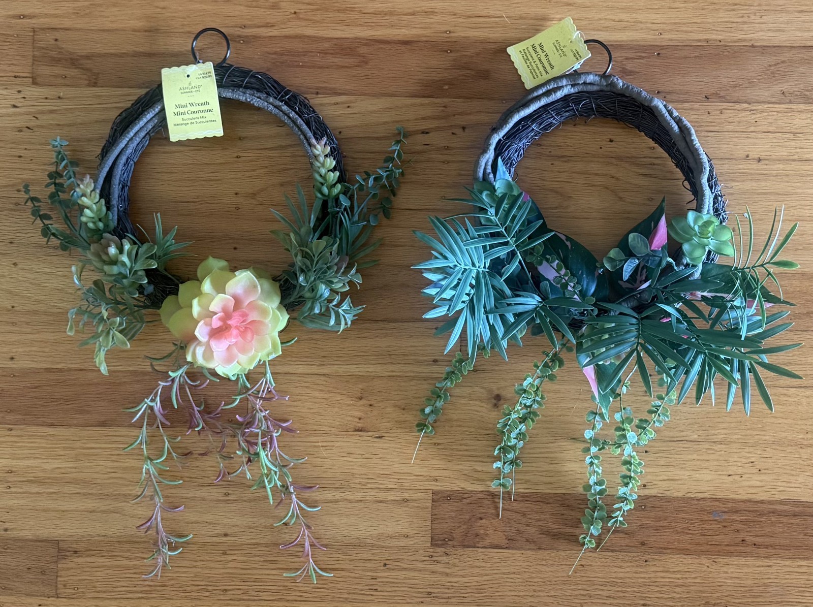 TWO (2) NWT Wreaths of Succulents and branches – ASHLAND brand (Michael’s)
